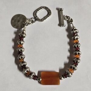 Native American Sterling Silver Toggle Clasp Bracelet Beaded Sterling Silver...